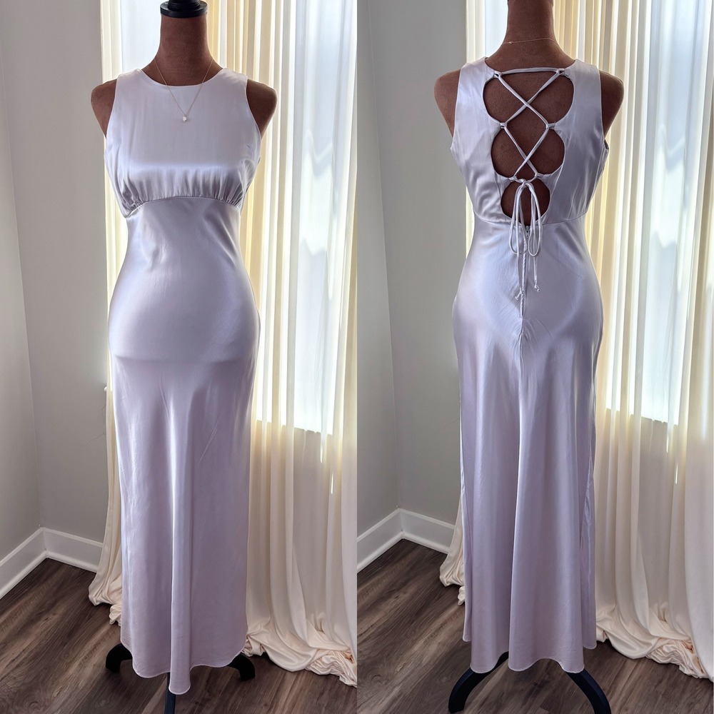 Vintage Roberta Satin Formal Dress Lilac Silver Evening Gown Romcom 90s Glam Y2K